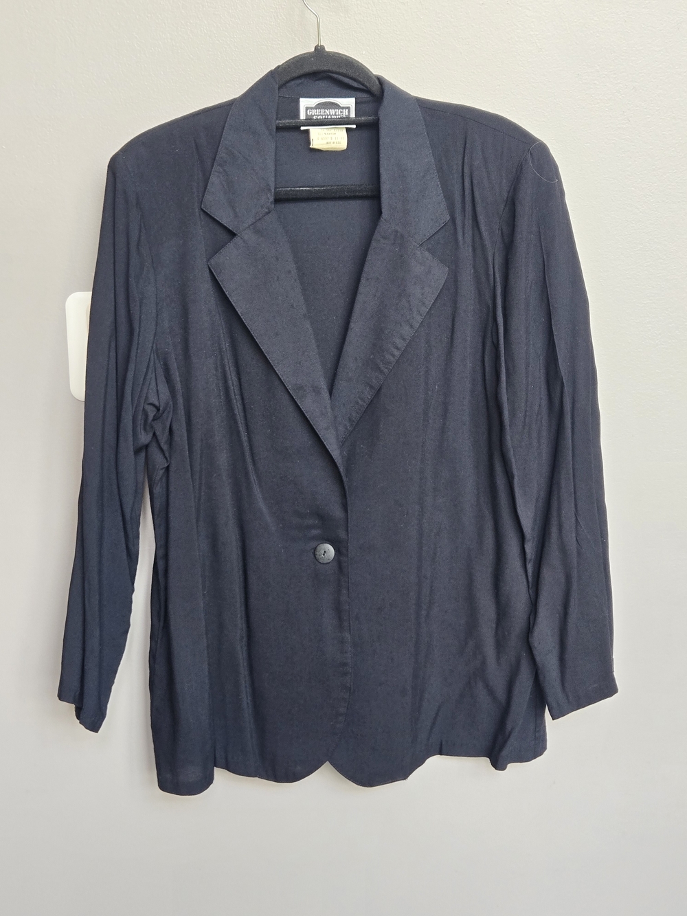 Vintage Greenwich Square Rayon Blazer Jacket Black Navy Sz 11/12 Light